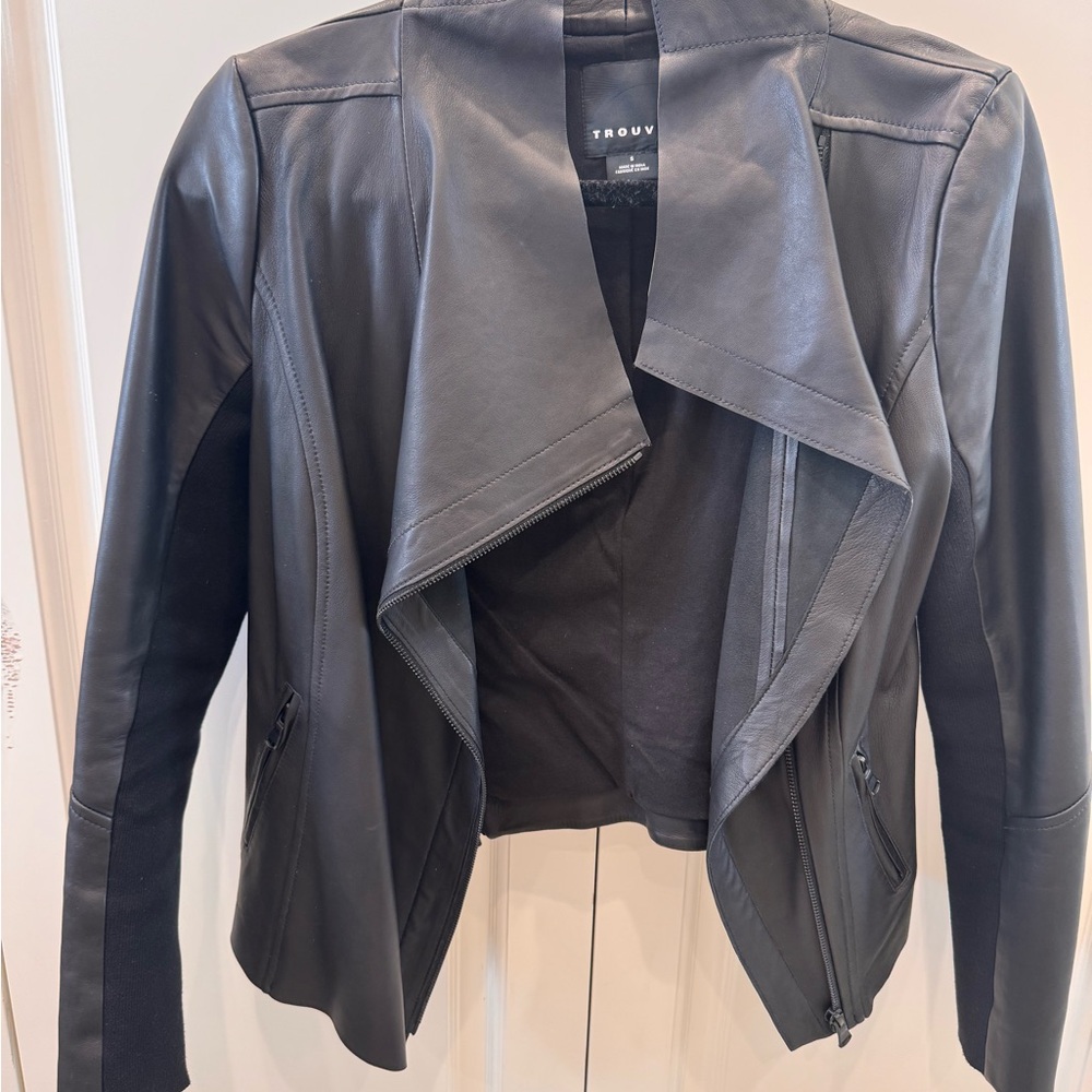 Trouvé Black Draped Leather Moto Jacket - Women's
